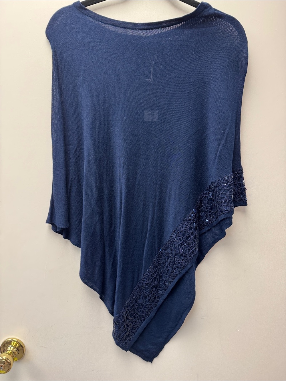 Simply Noelle Navy Asymmetrical Poncho with Lace Trim